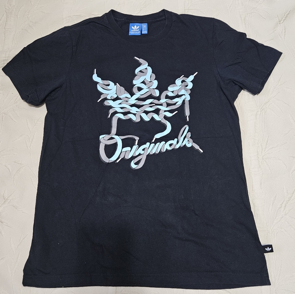 Adidas Black Tee with Light Blue Graphic